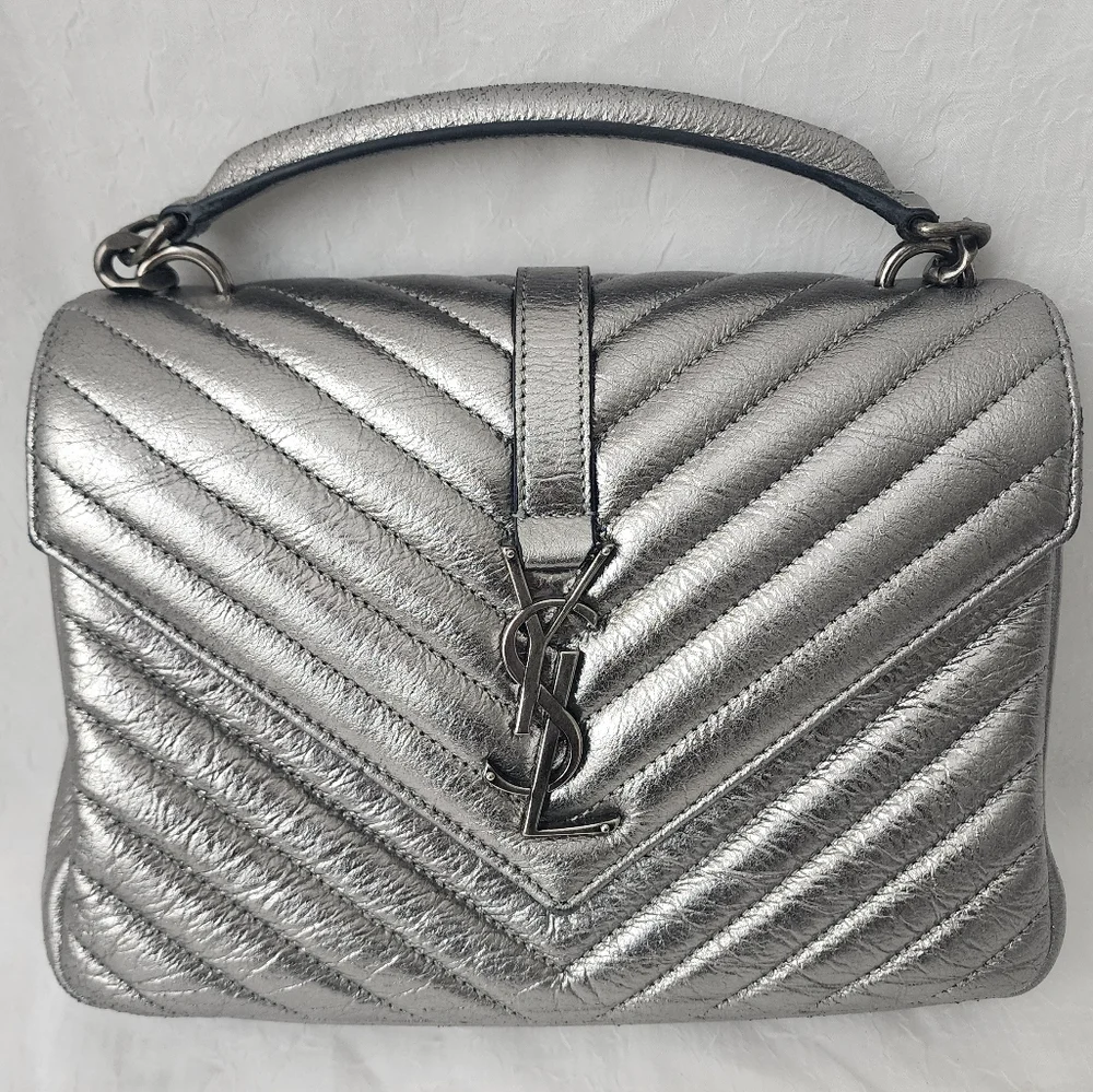 Auth YSL Saint Laurent Classic Monogram College Metallic Bag - Picture 2 of 11